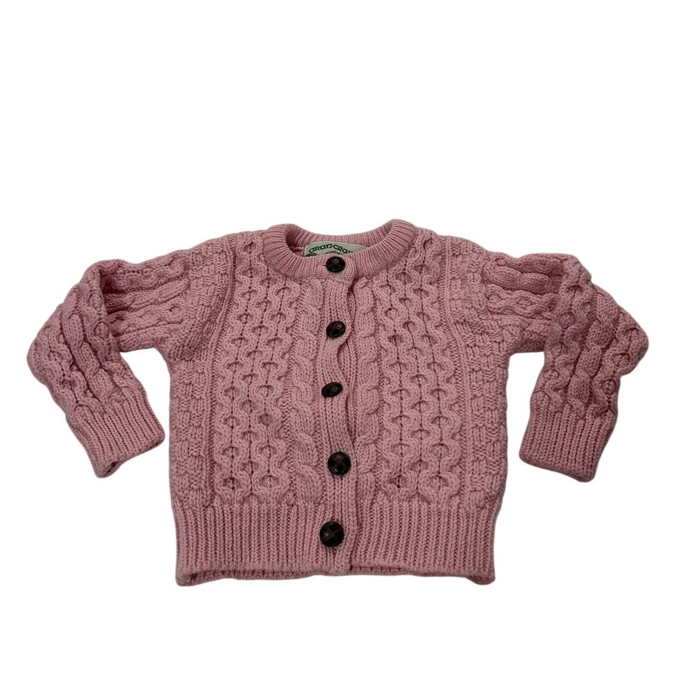 Aran Crafts Irish Wool Sweater Girls 12-18M Cable Knit Made in Ireland Vintage